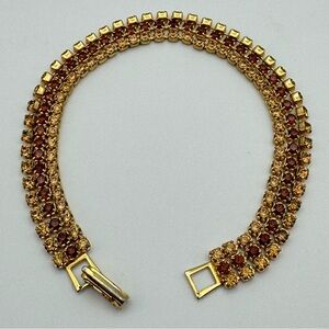 Elegant Gold Tone Triple Row Rhinestone Tennis Bracelet Brown & Champagne